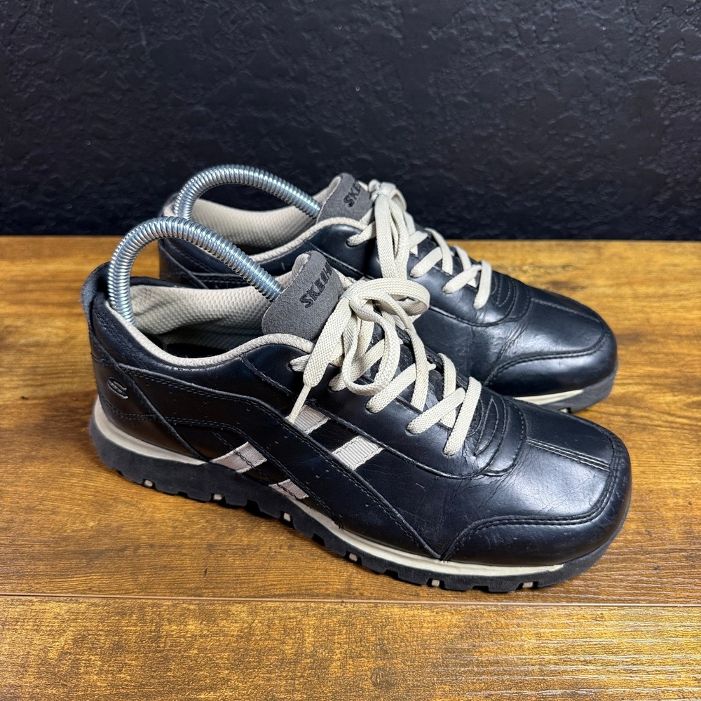 Skechers 45055 Black Leather Fashion Sneakers Womens Size 8